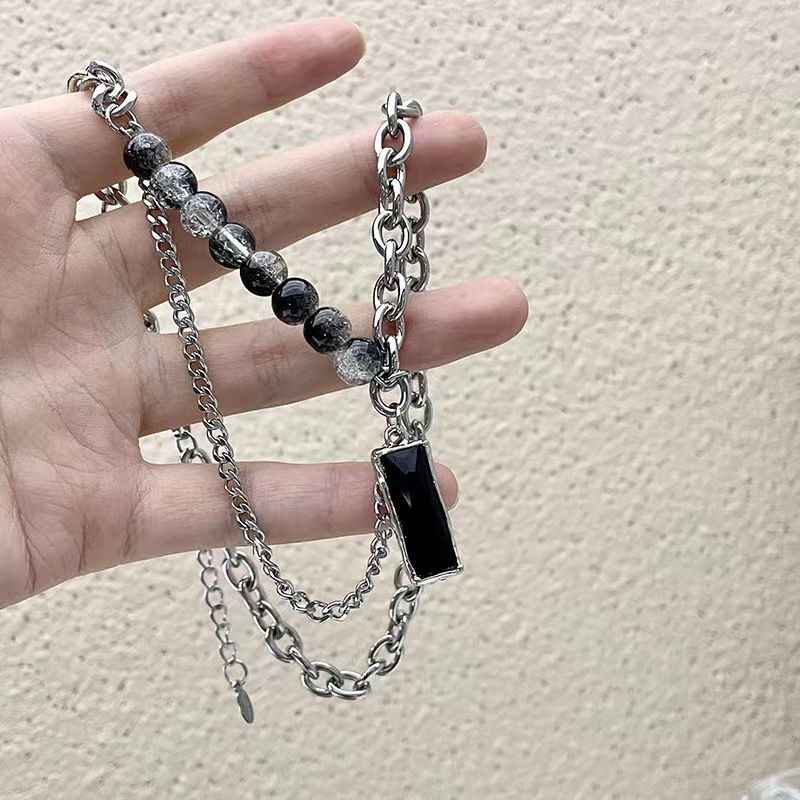 Obsidian Rectangular Pendant Necklace | Stainless Steel- For Men | Includes: Necklace