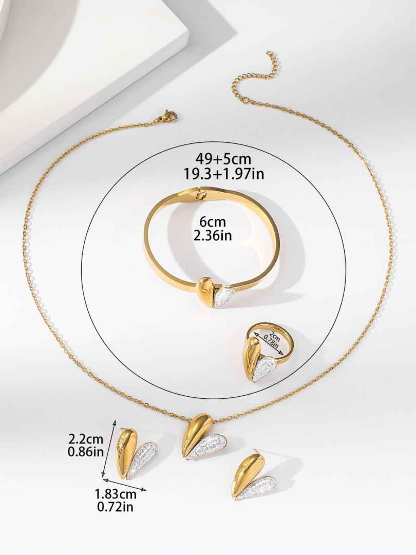 Amour Glow Set | PVD 18K Gold Plated, Water Proof- For Women | Includes: Necklace, Bracelet, Earrings, Ring