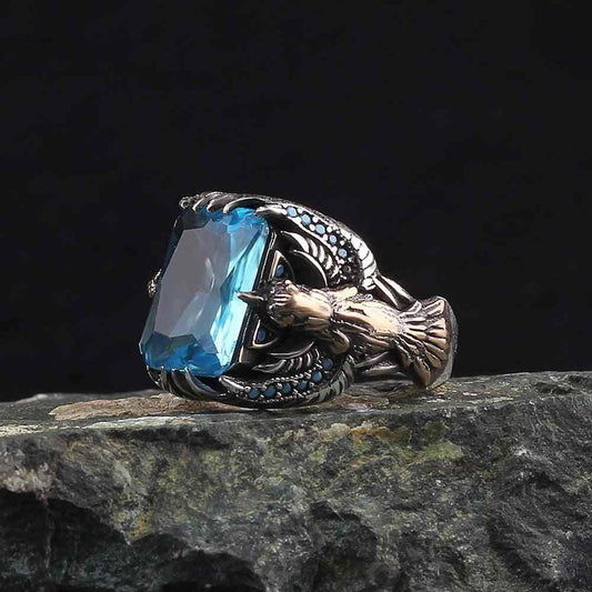 Eagle Design Wisdom Vintage Ring | Blue Zircon - For Men | Includes: Ring
