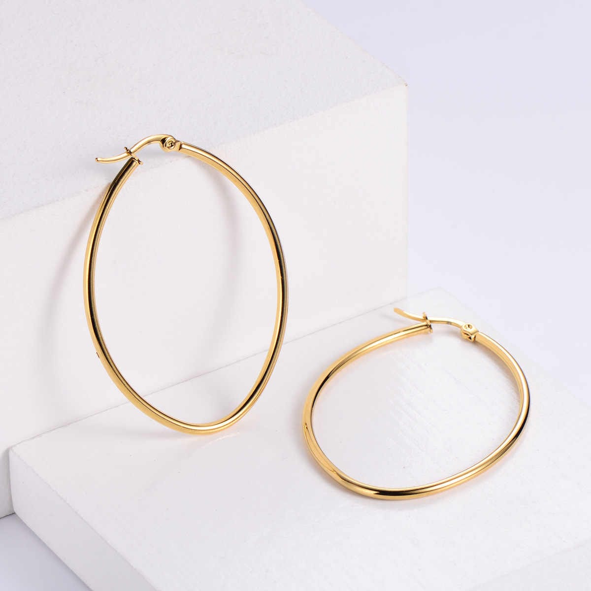 GeoGlow Hoop Earrings | PVD 18K Gold Plated, Stainless Steel, Water Proof - For Women | Includes: Earrings