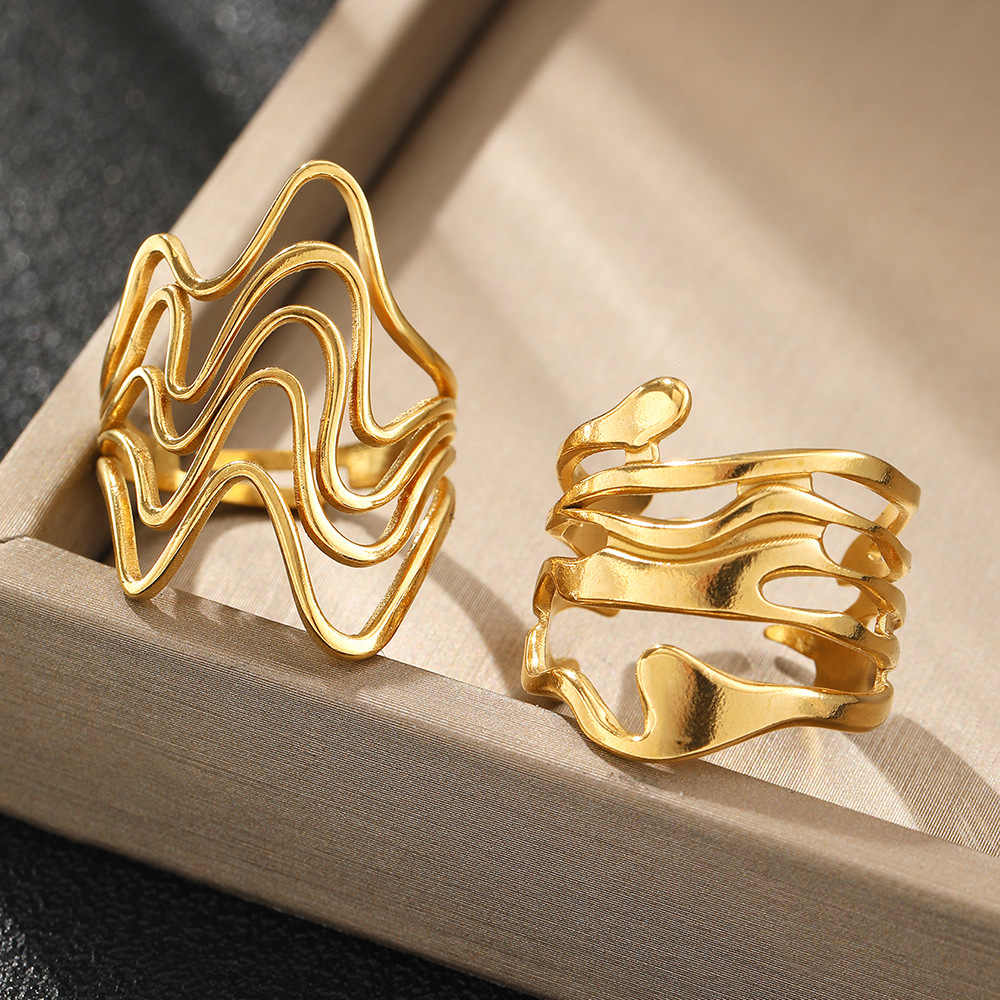 Golden Gleam Adjustable Rings | 18K PVD Gold Plated Stainless Steel - For Women | Includes: Rings (Set of 2)