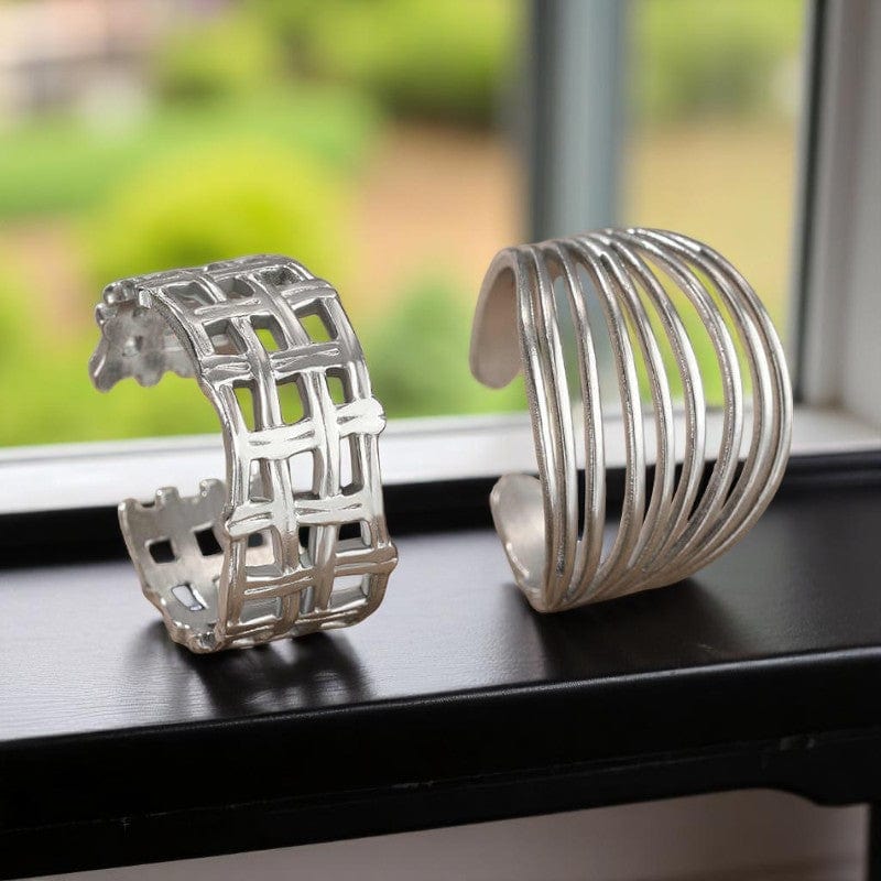Radiant Duo Rings | Silver Plated Stainless Steal - For Women | Includes: Rings (Set of 2)