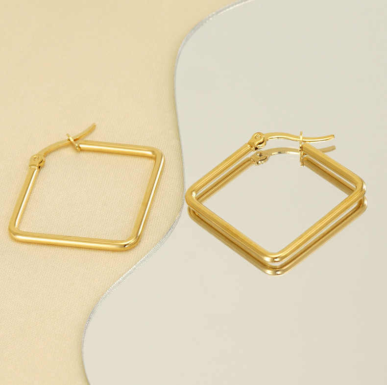 Modern Square Earrings | PVD 18K Gold Plated, Stainless Steel - For Women | Includes: Earrings
