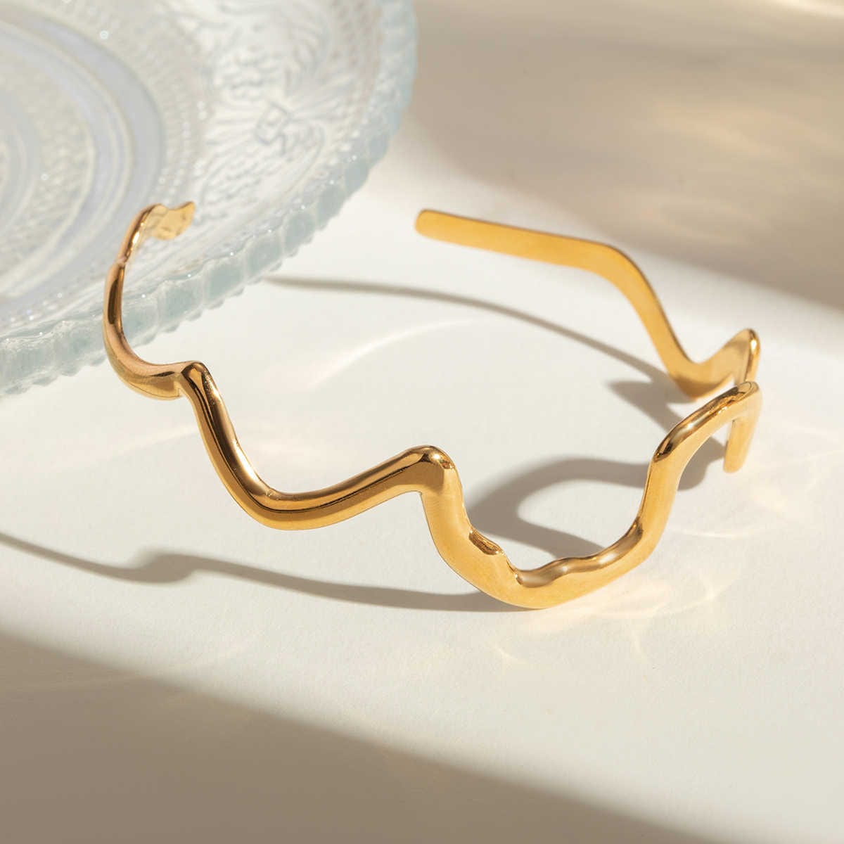 Artisan Golden Cuff | PVD 18K Gold Plated, Stainless Steel, Water Proof - For Women | Includes: Bracelet