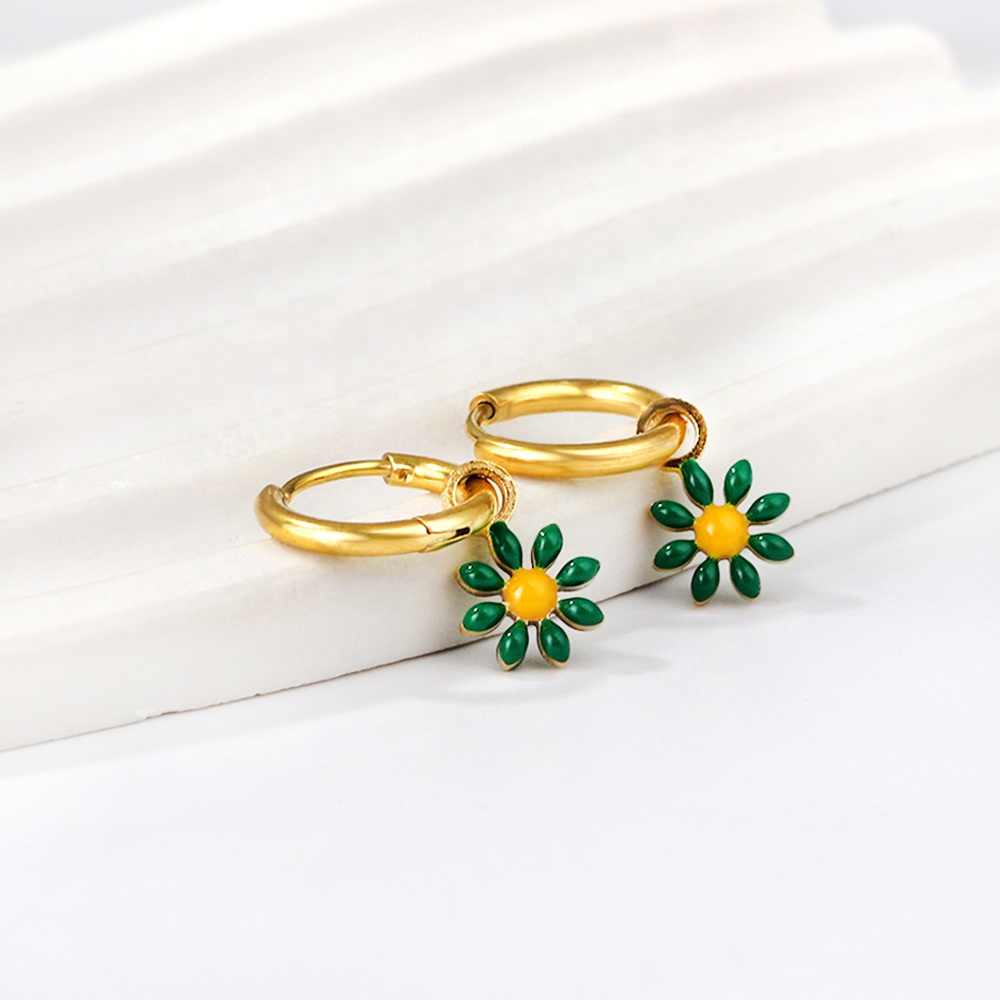 Floral Charm Earrings | 18K PVD Gold Plated - For Women | Includes: Earrings
