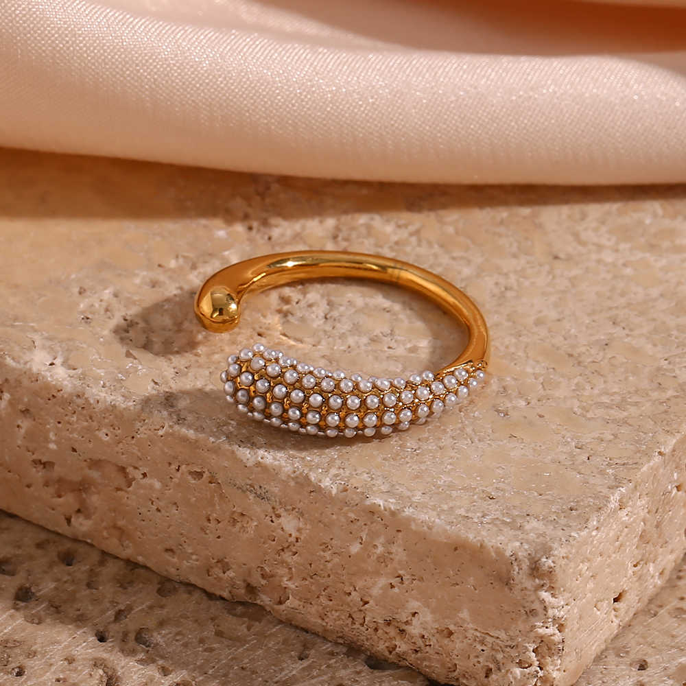 Half Moon Pearl Ring | 18K PVD Gold Plated - For Women | Includes: Ring