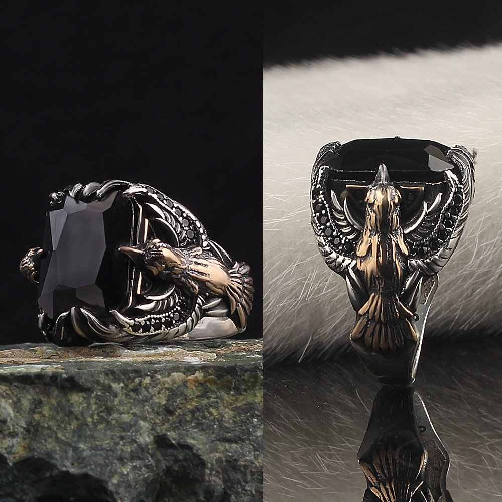 Eagle Bold Vintage Ring | Black Zircon - For Men | Includes: Ring