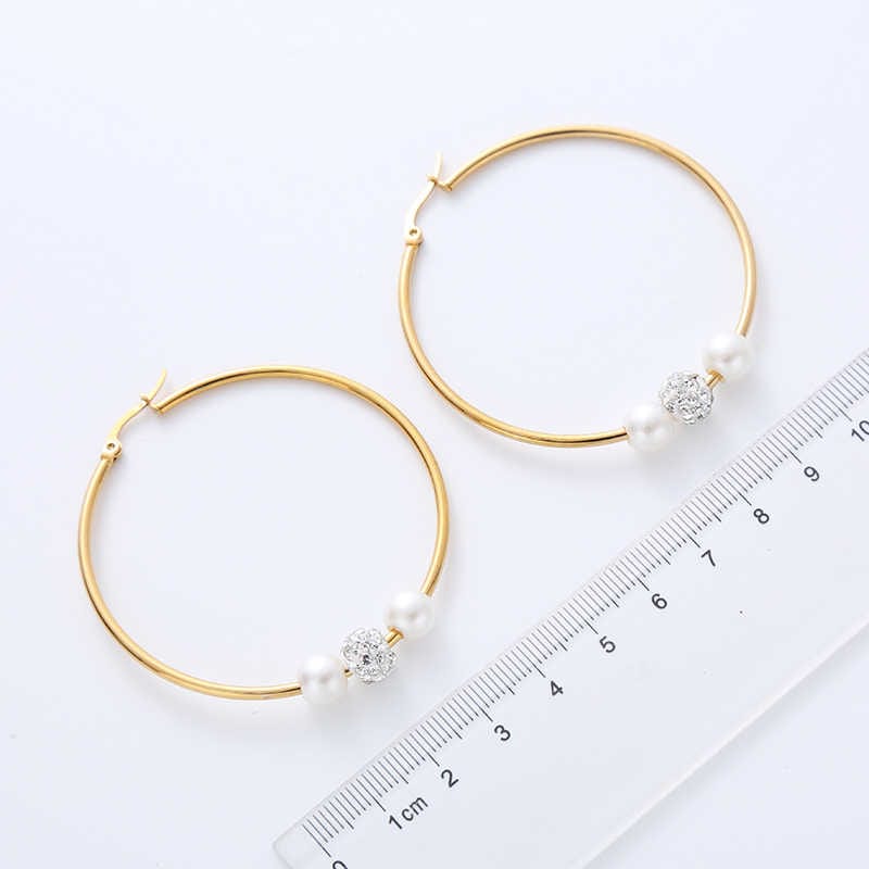 Elegant Pearl Hoop Earrings | PVD 18K Gold Plated, Stainless Steel, Water Proof, Pearl & Zircon - For Women | Includes: Earrings