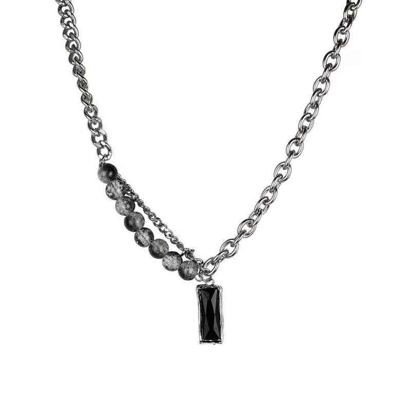 Obsidian Rectangular Pendant Necklace | Stainless Steel- For Men | Includes: Necklace
