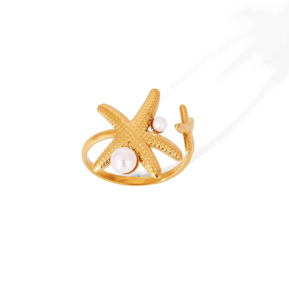 Starfish Statement Ring | 18k Gold PVD Plated& Pearl - For Women | Includes: Ring