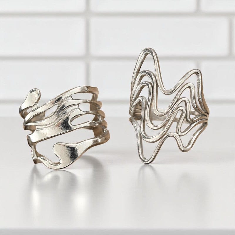 Style Gleam Adjustable Rings | Silver Plated Stainless Steal - For Women | Includes: Rings (Set of 2)