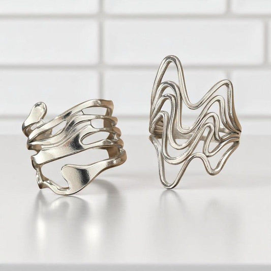 Style Gleam Adjustable Rings | Silver Plated Stainless Steal - For Women | Includes: Rings (Set of 2)
