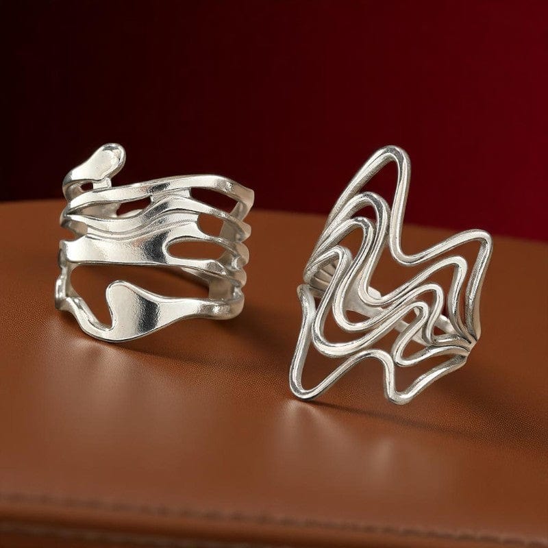 Style Gleam Adjustable Rings | Silver Plated Stainless Steal - For Women | Includes: Rings (Set of 2)