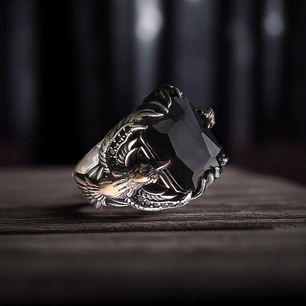 Eagle Bold Vintage Ring | Black Zircon - For Men | Includes: Ring