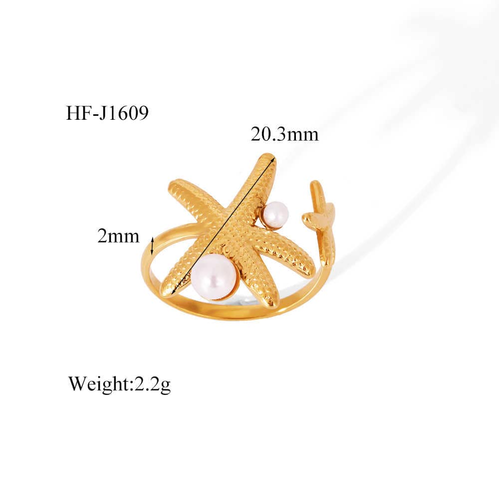 Starfish Statement Ring | 18k Gold PVD Plated& Pearl - For Women | Includes: Ring