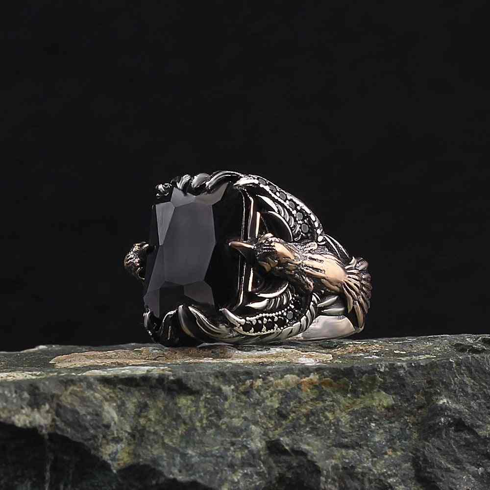 Eagle Bold Vintage Ring | Black Zircon - For Men | Includes: Ring
