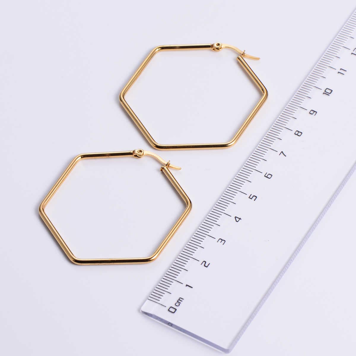 Contemporary Hex Earrings | PVD 18K Gold Plated, Stainless Steel, Water Proof - For Women | Includes: Earrings