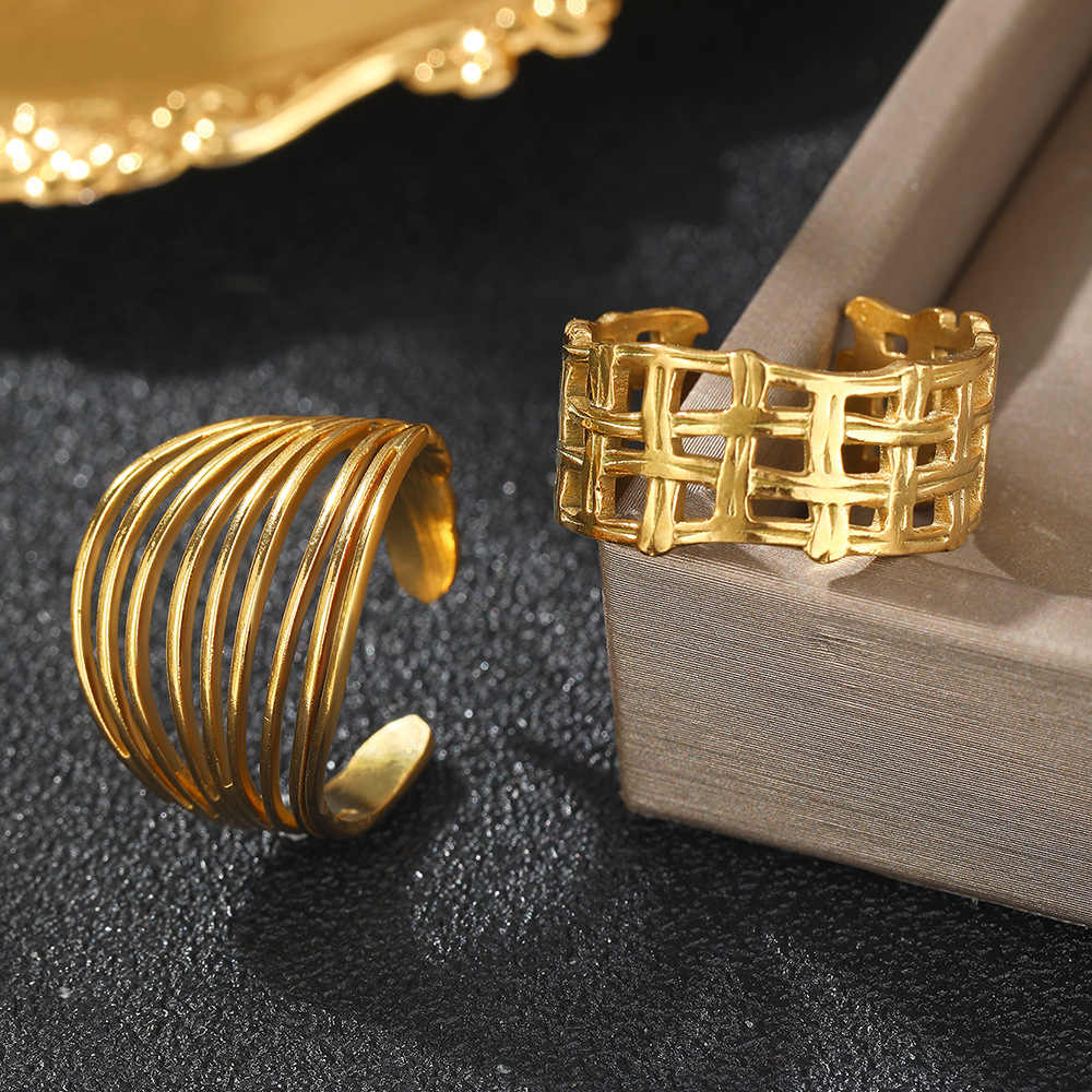 Bold Luxe Rings | 18K PVD Gold Plated Stainless Steel - For Women | Includes: Rings (Set of 2)