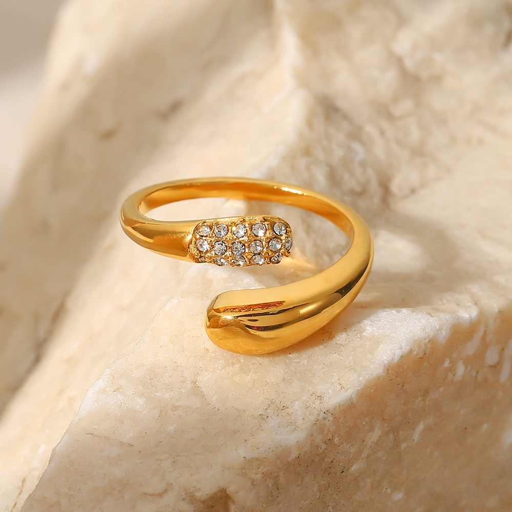 Modern Zircon Adjustable Ring | 18K PVD Gold Plated - For Women | Includes: Ring