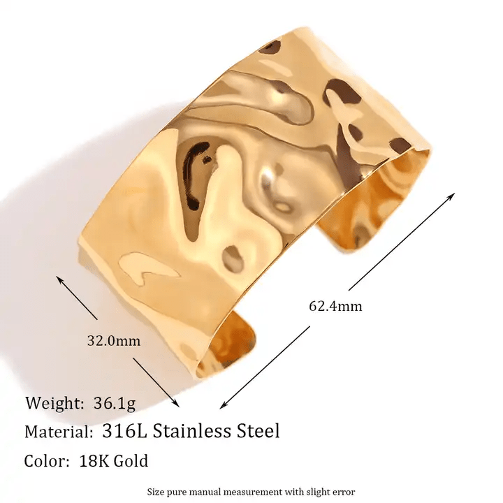 Cuff of Power Bracelet | PVD 18K Gold Plated, Stainless Steel, Water Proof - For Women | Includes: Bracelet