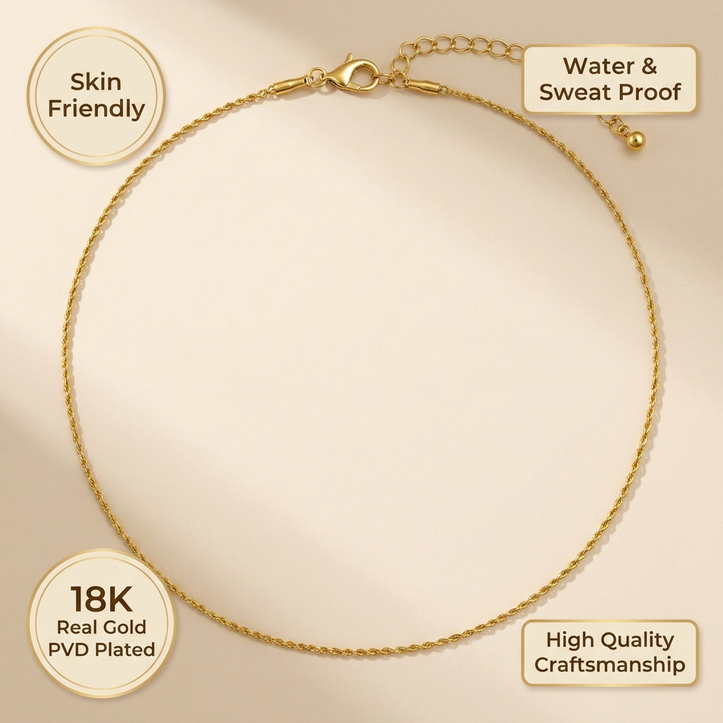 Golden Rope Lean Steel Chain (2mm) | 18K PVD Gold Plated- For Men| Includes: Necklace