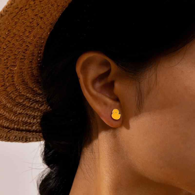 Playful Duck Earrings | 18K PVD Gold Plated - For Women | Includes: Earrings