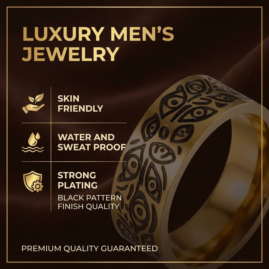 Evil Eye Protection Golden Ring | 18K Real Gold PVD Platedβ For Men | Includes: Ring