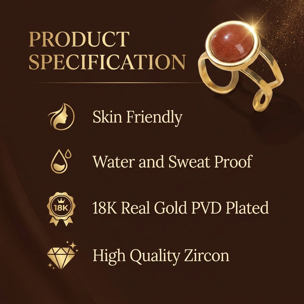 Sun Stone Flexi Size Golden Ring | 18K Real Gold PVD Platedβ For Men | Includes: Ring