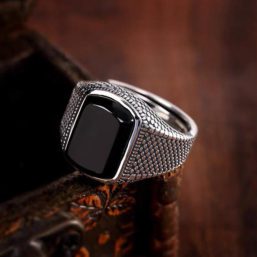 Mystic Black Zircon Ring Flexi Size | Premium Alloy– For Men | Includes: Ring