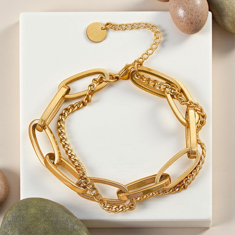 Dual Layer Rolo Chain Bracelet | 18K PVD Gold Plated - For Women | Includes: Bracelet