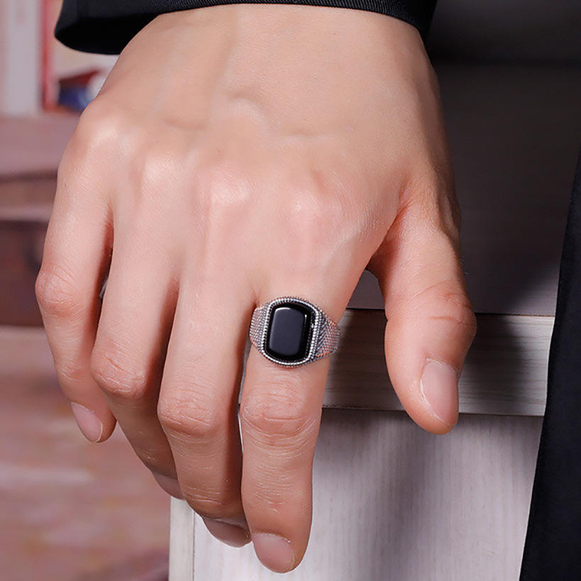 Mystic Black Zircon Ring Flexi Size | Premium Alloy– For Men | Includes: Ring