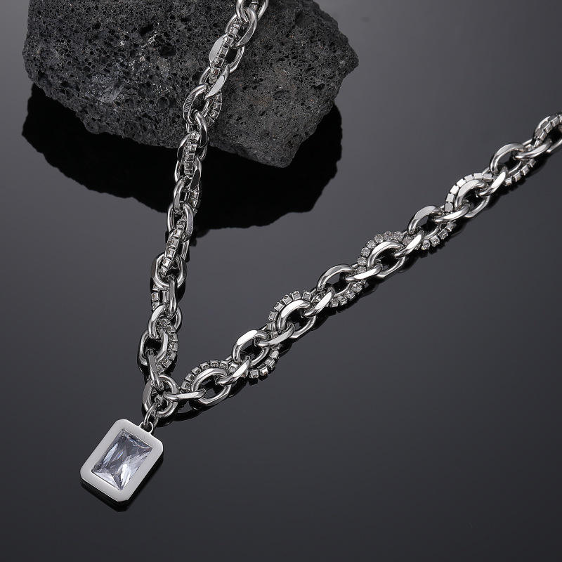 Clear Zircon dual-layered Necklace | REAL STEEL- For Men| Includes: Necklace