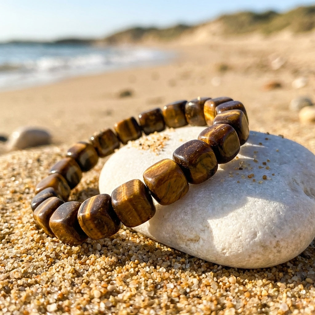 Courage & Protection Tumble Bracelet | Tiger Eye Stone - For Men | Includes: Bracelet