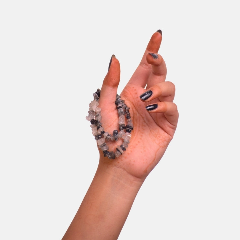 Youthful Gleam Bracelet | Black Rutile Quartz Chips โ For Women | Includes: Bracelet