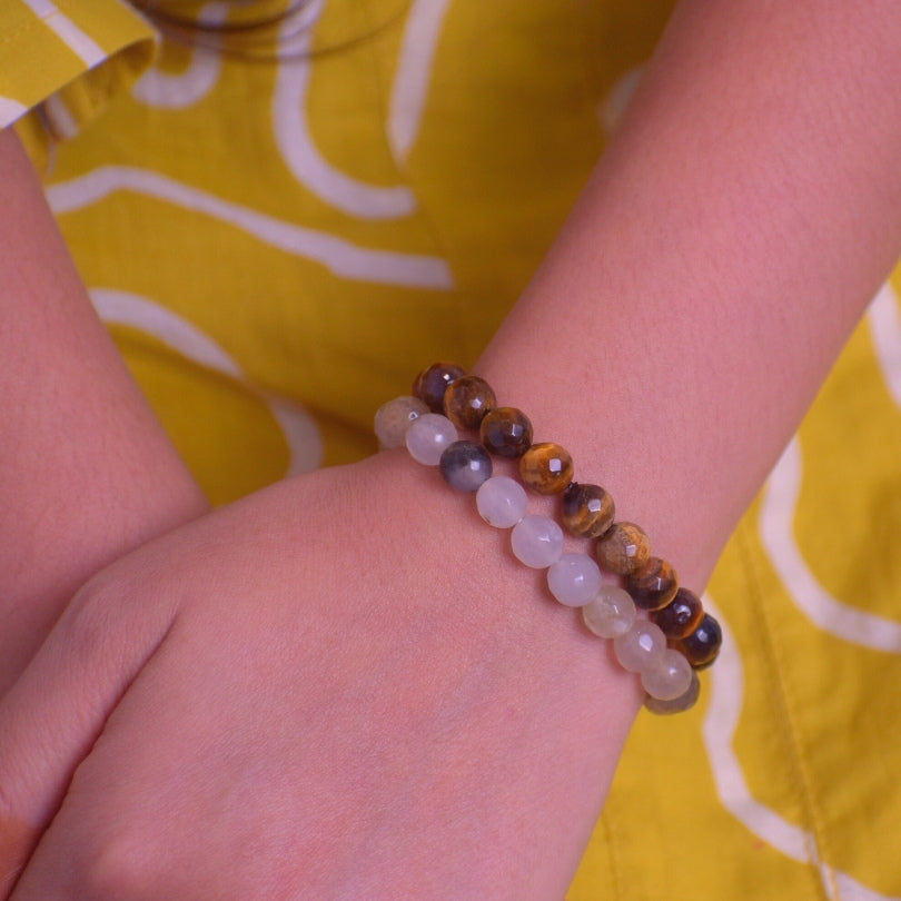 Power Duo Bracelets | Tiger Eye & Yellow Opal Stones β For Women | Includes: Bracelet (Set of 2)