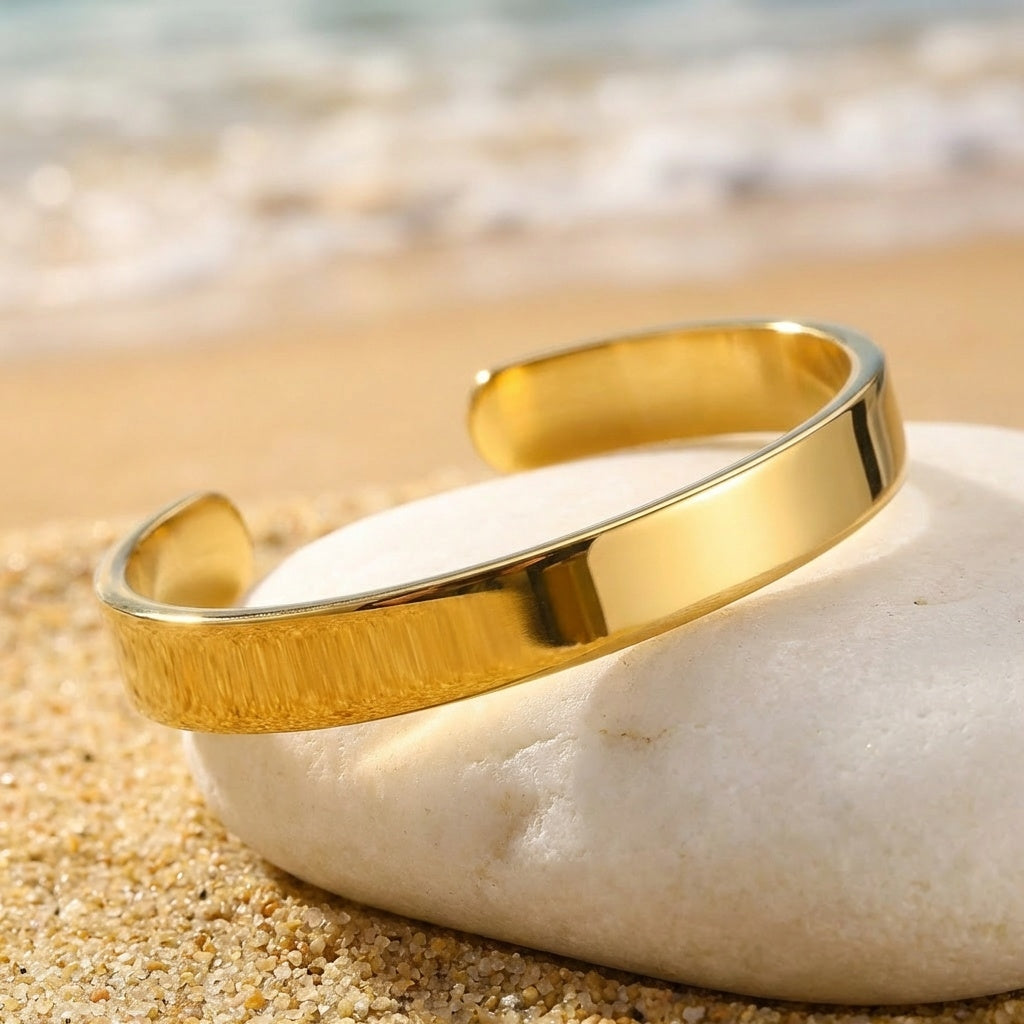 Solid Everyday Cuff REAL GOLD FINISH Bracelet | 18K PVD Gold Plated- For Men | Includes: Bracelet