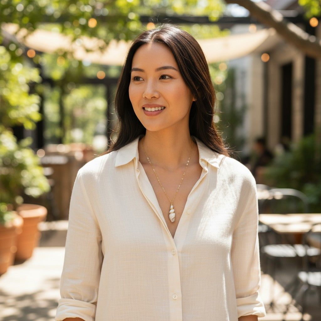 Olive Conch Necklace | Natural Conch - For Women | Includes: Necklace