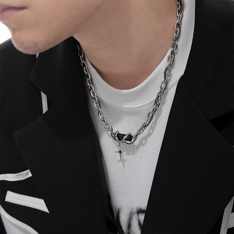 Statement Double Chain Necklace | Gemstones - For Men | Includes: Necklace