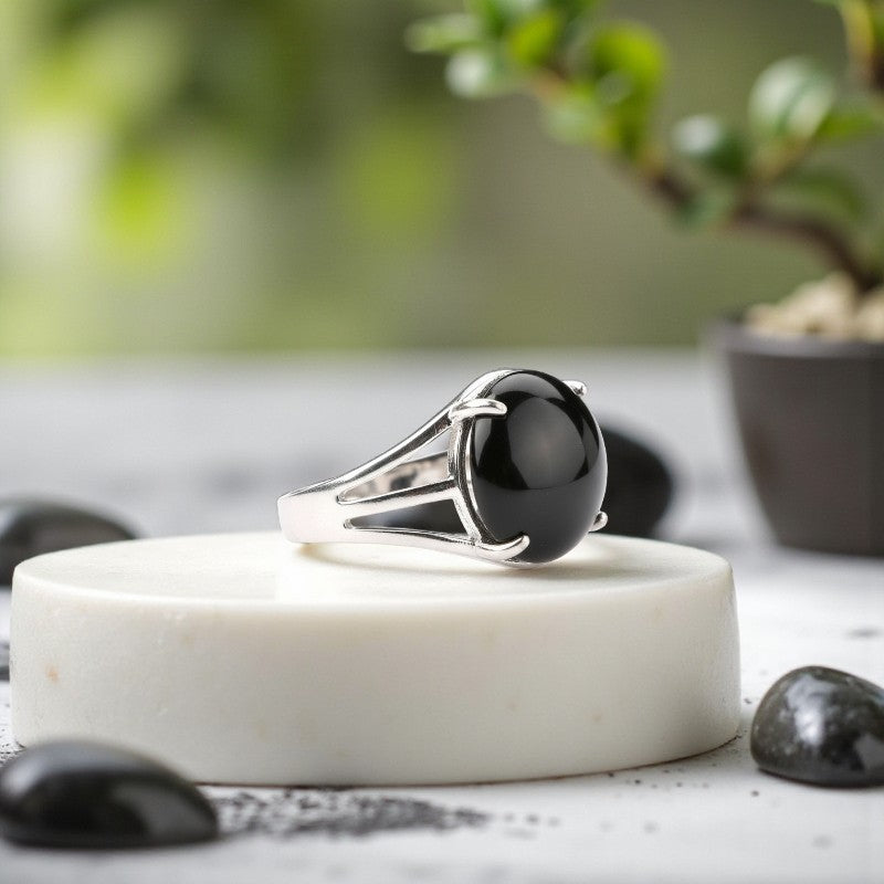 Protection Bezel Ring Flexi Size | Black Obsidian – For Men | Includes: Ring