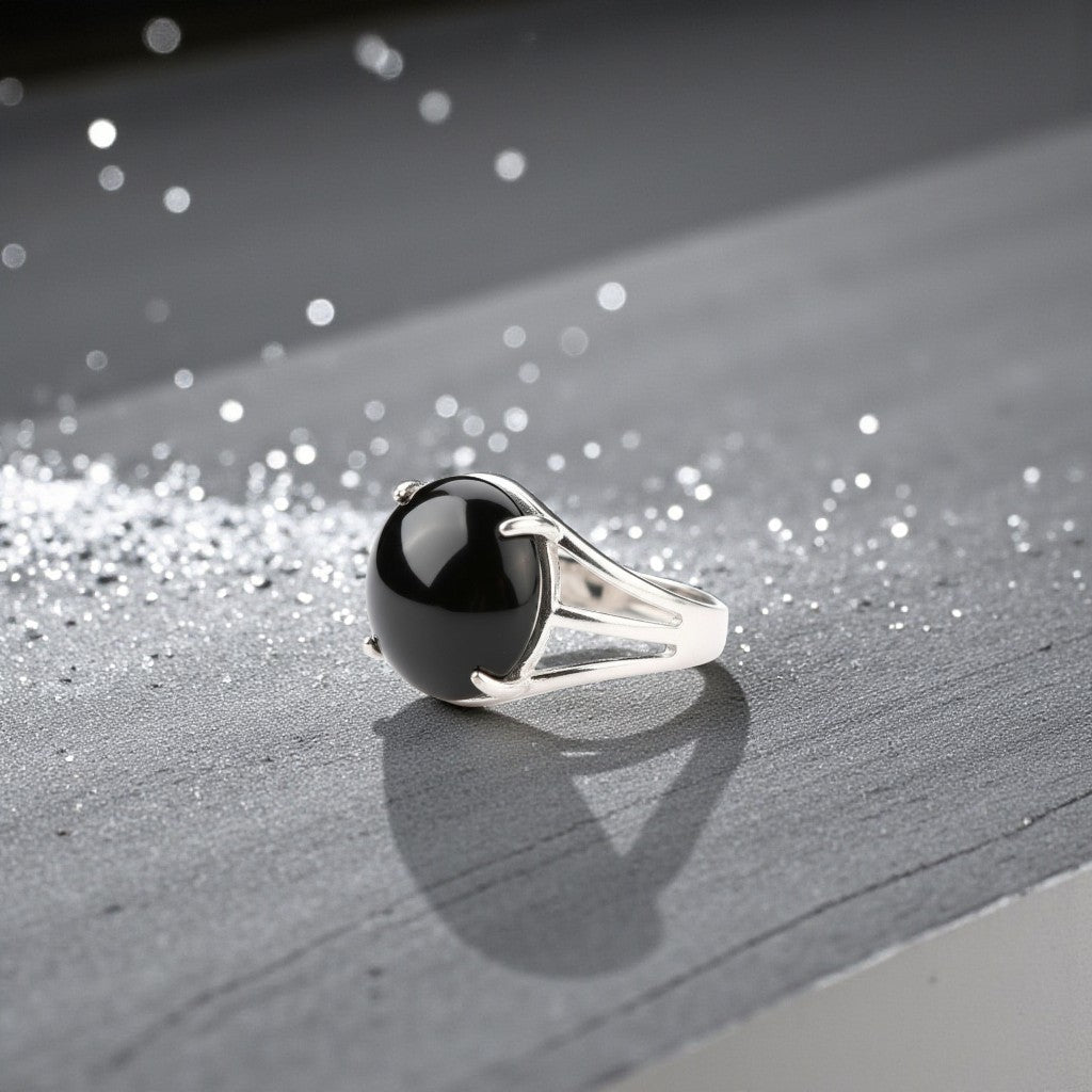 Protection Bezel Ring Flexi Size | Black Obsidian – For Men | Includes: Ring