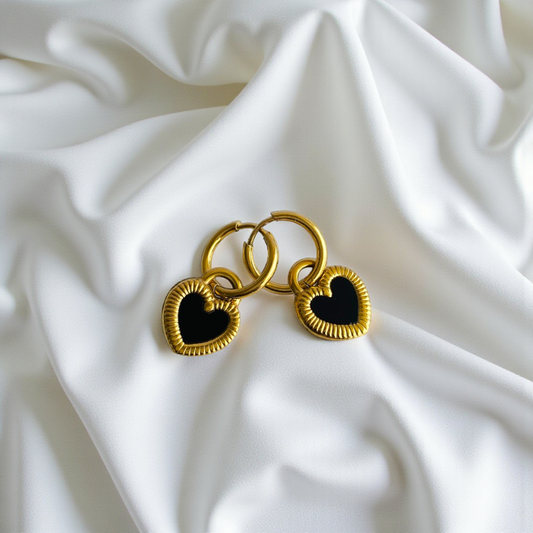Black White Double-Sided Earring | 18K PVD Gold Plated - For Women | Includes: Earring