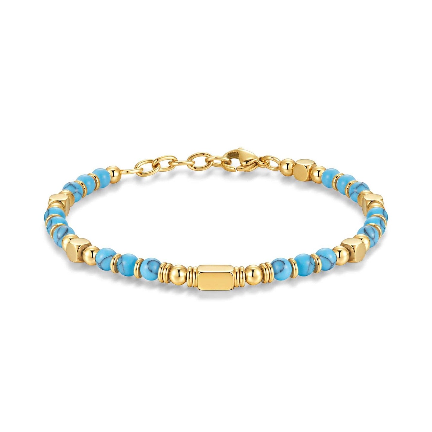 Ultra Rich Turquoise Stone Flexi Bracelet | 18K PVD Gold Plated- For Men | Includes: Bracelet
