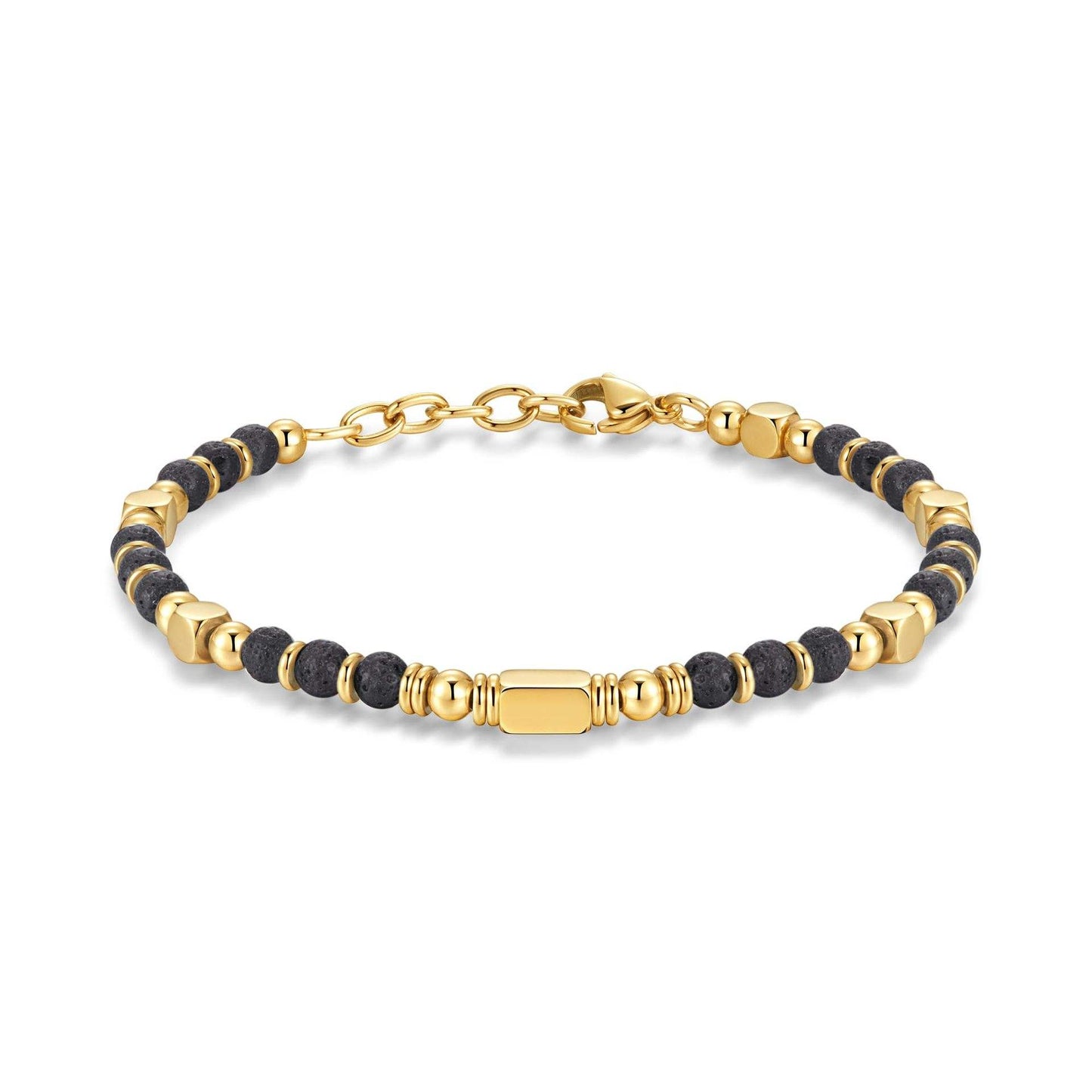 Ultra Rich Real Lava Stone Flexi Bracelet | 18K PVD Gold Plated- For Men | Includes: Bracelet