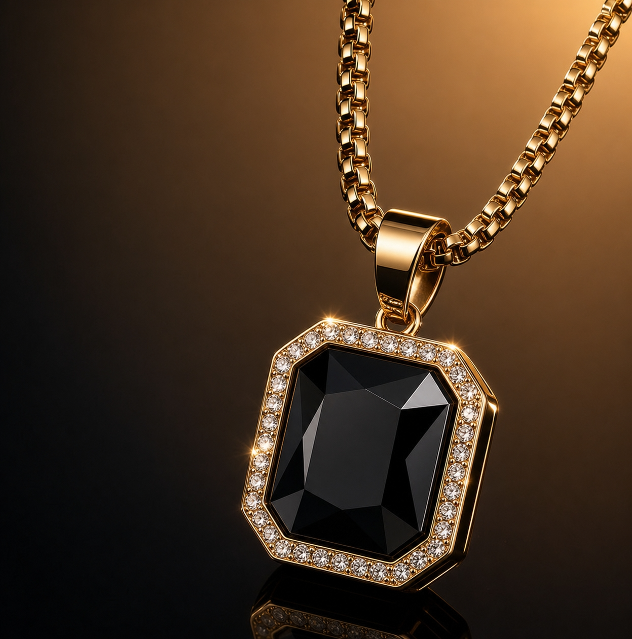 Ultra BOLD Posh BLACK Zircon Golden Necklace | 18K PVD REAL Gold Plated- For Men| Includes: Necklace
