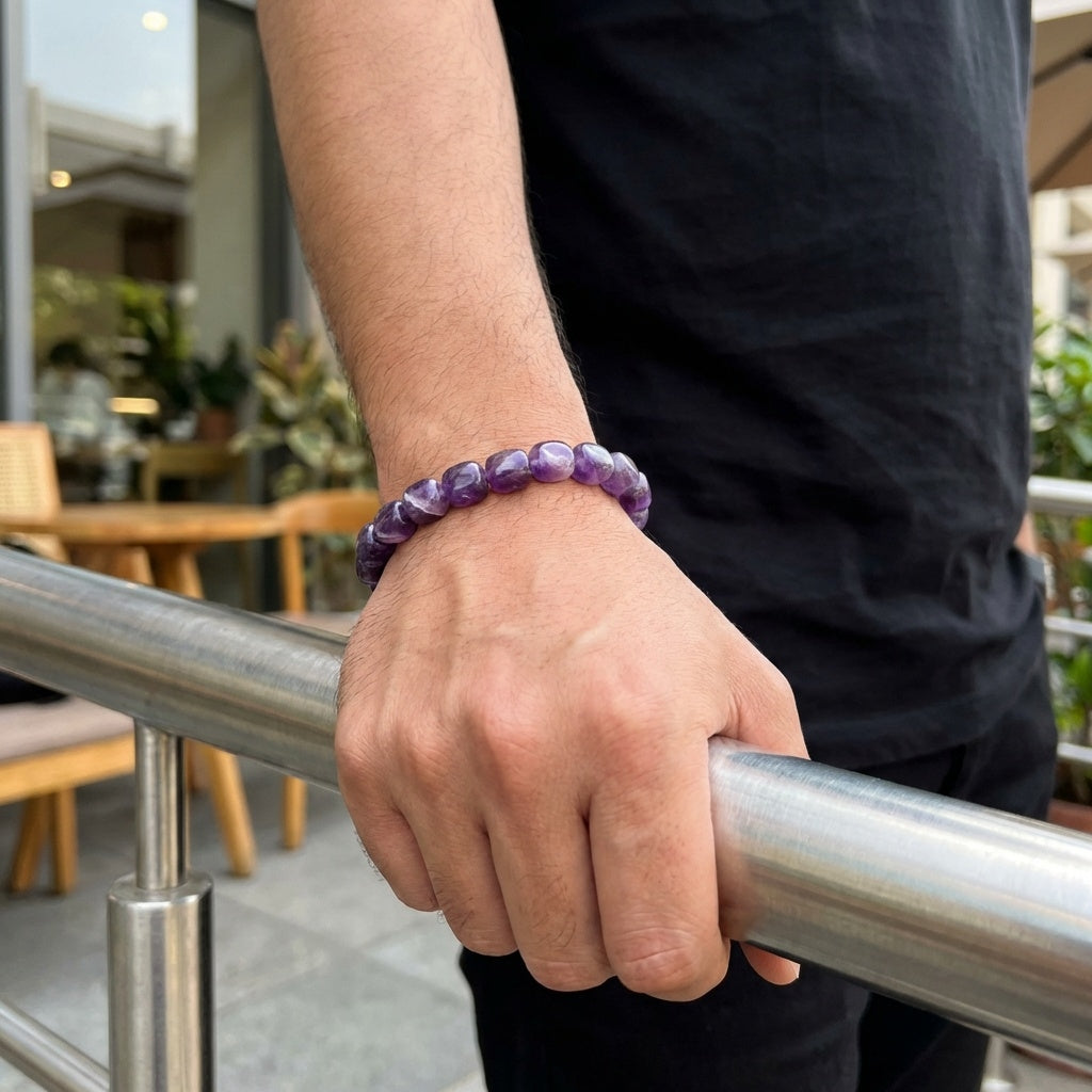Calm & Cosmic Tumble Bracelet | Amethyst Stone - For Men | Includes: Bracelet