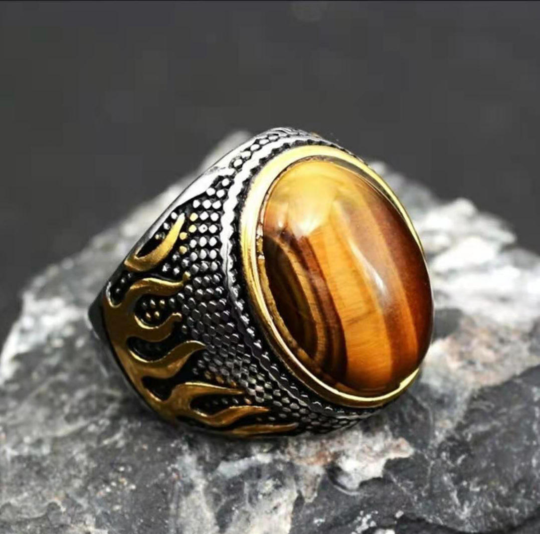Ultra Bold Tiger Strength Fire Ring | Tiger Eye Stone - For Men | Includes: Ring