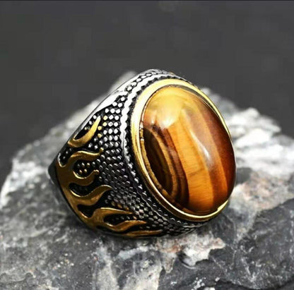 Ultra Bold Tiger Strength Fire Ring | Tiger Eye Stone - For Men | Includes: Ring