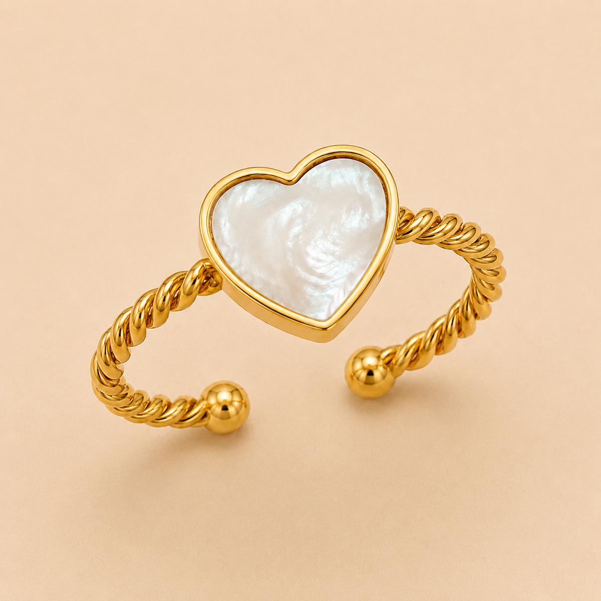 Natural Sheel Heart-Rope Flexi Size Ring | 18K PVD Gold Plated- For Women | Includes: Ring