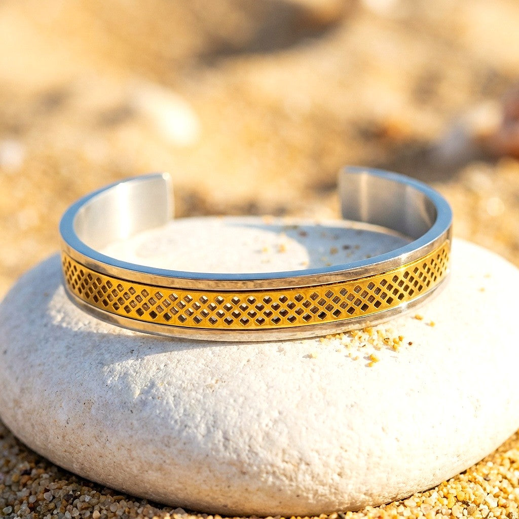 Ultra Modern criss-cross PVD Plated Cuff Bracelet | TITANIUM STEEL - For Men | Includes: Bracelet