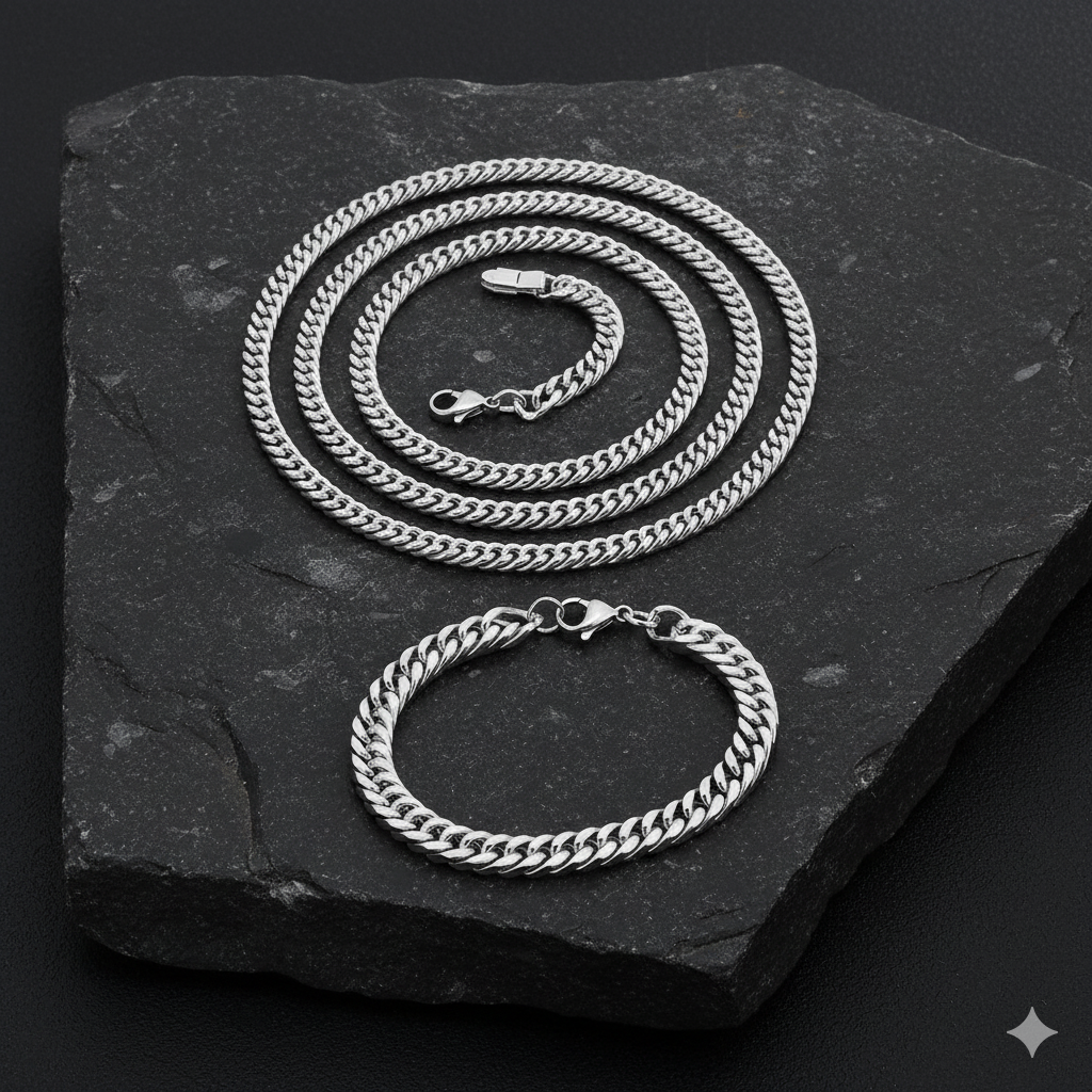 Twinned Necklace Bracelet Duo SET for MEN | REAL Steel - For Men | Includes: Necklace, Bracelet
